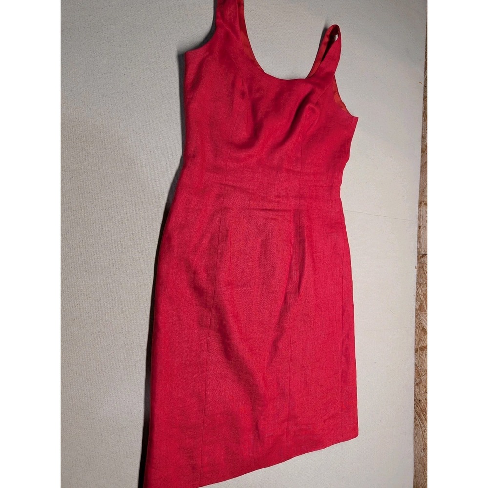 Morgan Taylor Women's Dress Size 8 100% Linen Red Lined Vintage Strap Snaps Slit